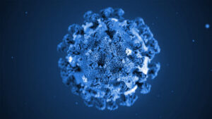 A coronavirus with a blue overlay