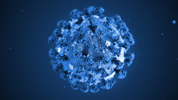 A coronavirus with a blue overlay