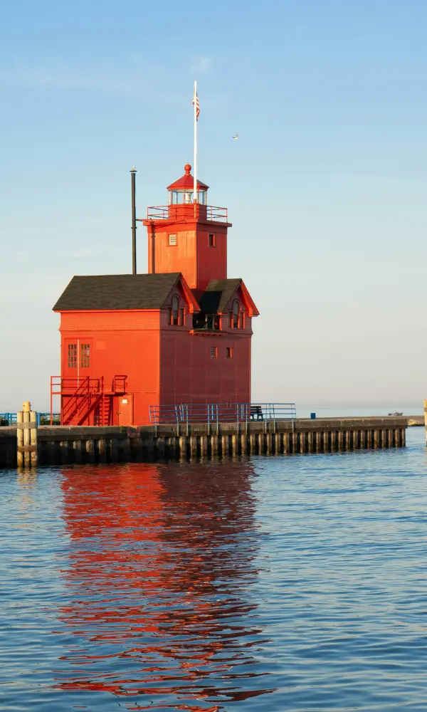 The Holland lighthouse on a calm day