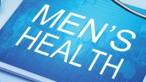 The words, "Men's Health" are written across a digital map of the world.