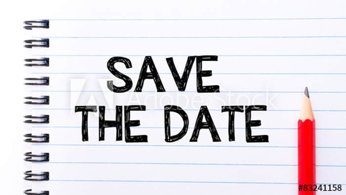 Notebook paper has a pencil resting on it. It reads, "Save the date."