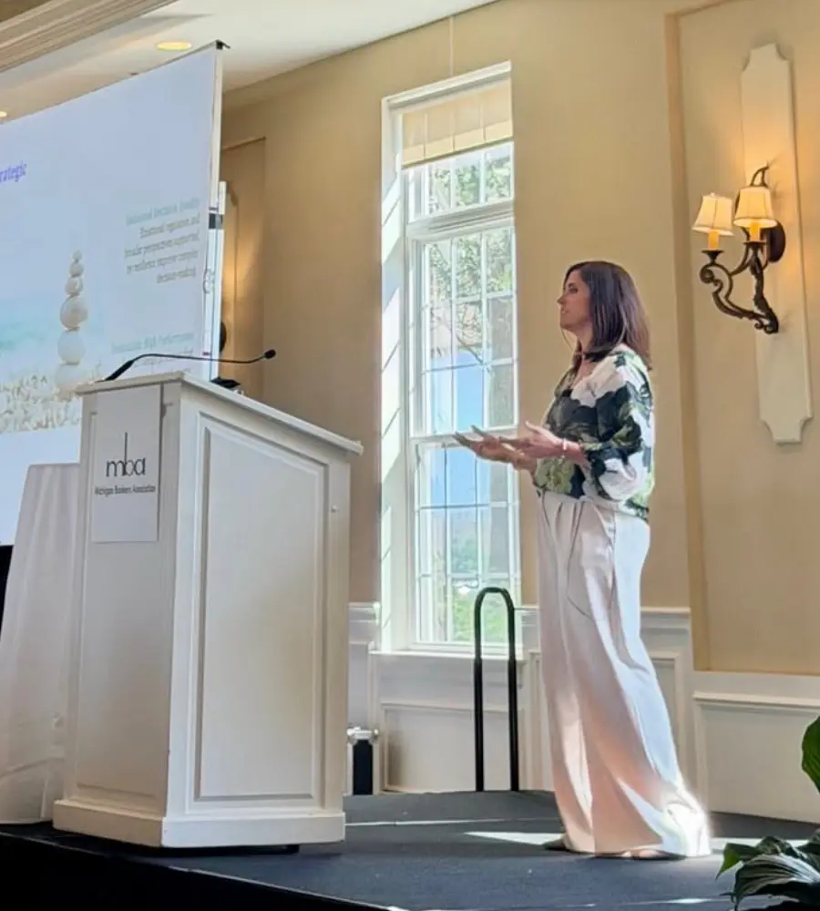 A Michigan Planners team member speaks at the MBA conference.